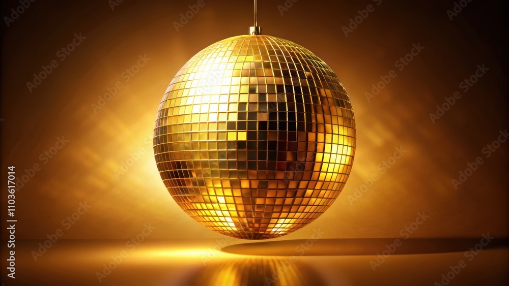 Obraz premium Golden disco mirror ball isolated on background, disco ball, shiny, reflections, party, celebration, dance, sparkly, glittering