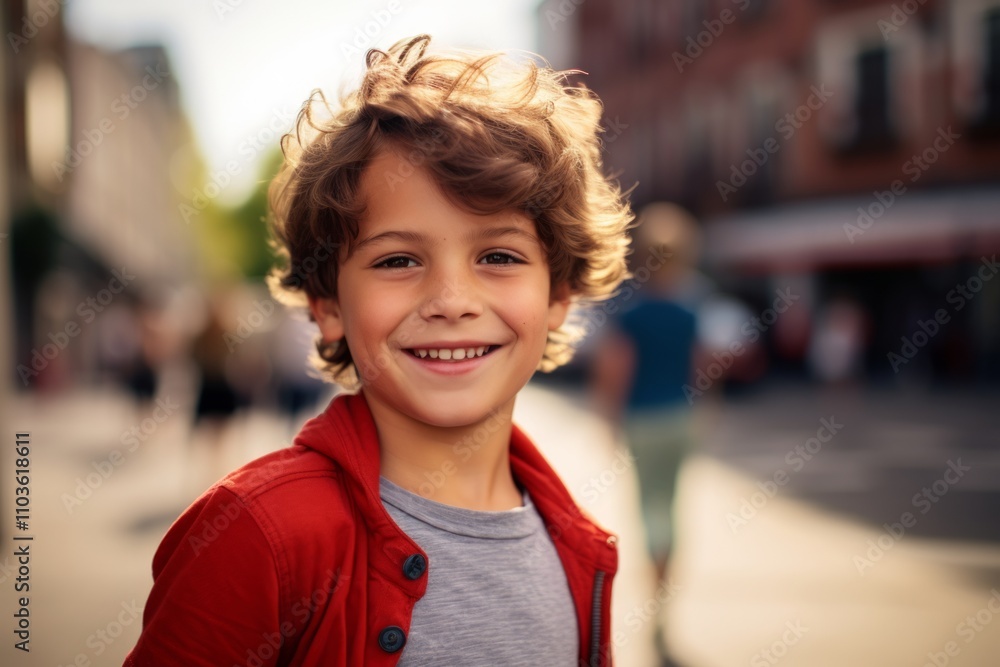 Portrait of a cute little boy with curly hair in the city Portrait of a cute little boy with curly hair in the city