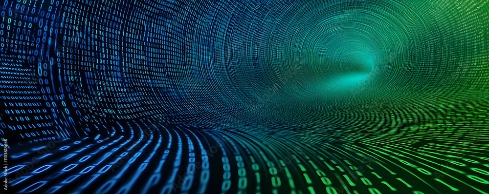 Binary Code Tunnel Digital Data Flowing Through Cyberspace Binary Code Tunnel Digital Data Flowing Through Cyberspace