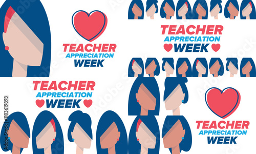 Teacher Appreciation Week in United States. Celebrated annual in May. In honour of teachers who hard work and teach our children. School and education. Student learning concept. Vector illustration