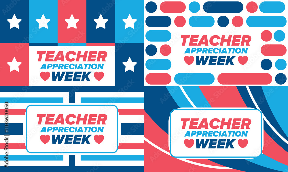 Fototapeta premium Teacher Appreciation Week in United States. Celebrated annual in May. In honour of teachers who hard work and teach our children. School and education. Student learning concept. Vector illustration