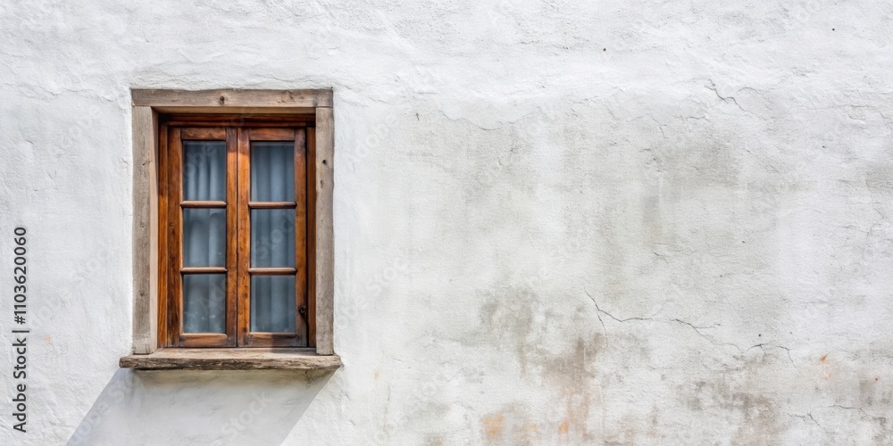 A simple window on a weathered white wall, weathered, aged, rustic, minimalist, architecture, design, old, vintage, exterior A simple window on a weathered white wall, weathered, aged, rustic, minimalist, architecture, design, old, vintage, exterior