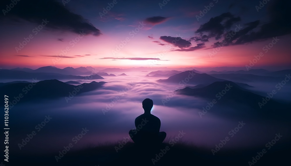 silhouette of a person meditating on a sunset silhouette of a person meditating on a sunset