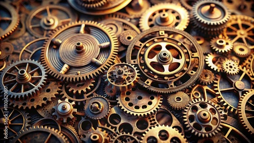 Close up view of intricate gears from vintage machinery, gears, cogs, mechanism, industrial, mechanical, vintage, close up