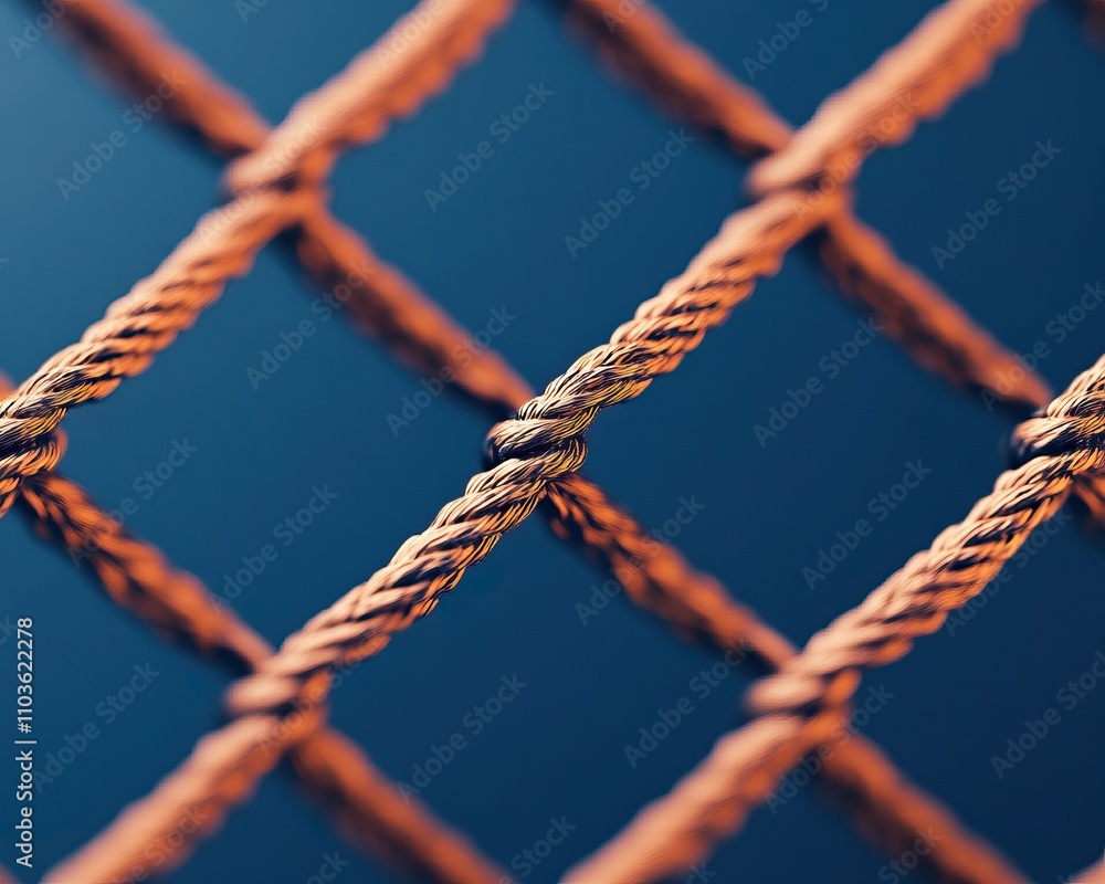 A close-up view of a woven rope net against a dark background, showcasing intricate patterns and textures. A close-up view of a woven rope net against a dark background, showcasing intricate patterns and textures.