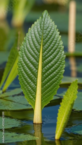 Arrowhead Aquatic perennial known for its arrow shaped leaves growing in marshes and ponds photo