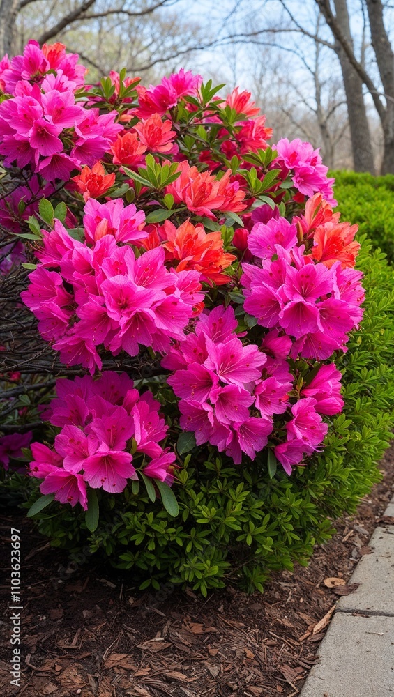 Azalea Bush Shrub that produces colorful flowers in spring known for its vibrant hues Azalea Bush Shrub that produces colorful flowers in spring known for its vibrant hues
