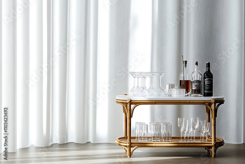 Elegant Bar Cart with Exquisite Glassware photo