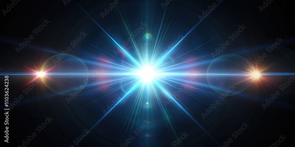 Fototapeta premium Real optical lens flare on black background, optical, lens, flare, black, background, abstract, light, photography, effect