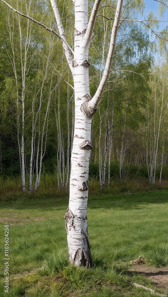 Fototapeta premium Birch Tree Elegant deciduous tree with white peeling bark common in northern climates