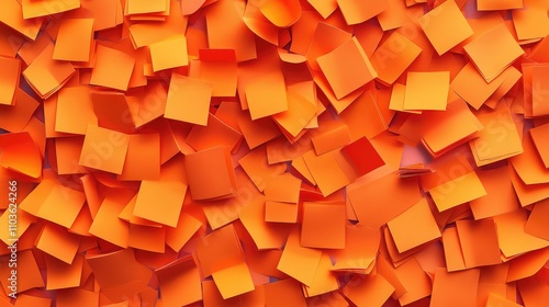 Bright and cheerful orange sticky notes randomly placed on a seamless white background
