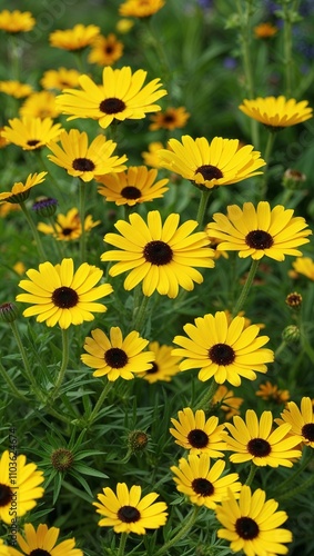 Black eyed Susan Bright yellow daisy like perennial flowers with dark centers common in meadows and gardens