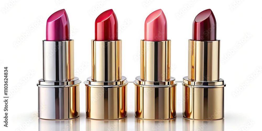 Fototapeta premium Luxury Lipstick Set, Makeup Cosmetics, Professional Photo Shoot, High-End Beauty Products, Isolated Lipsticks, Vibrant Colors, Closeup Image, Studio Shot