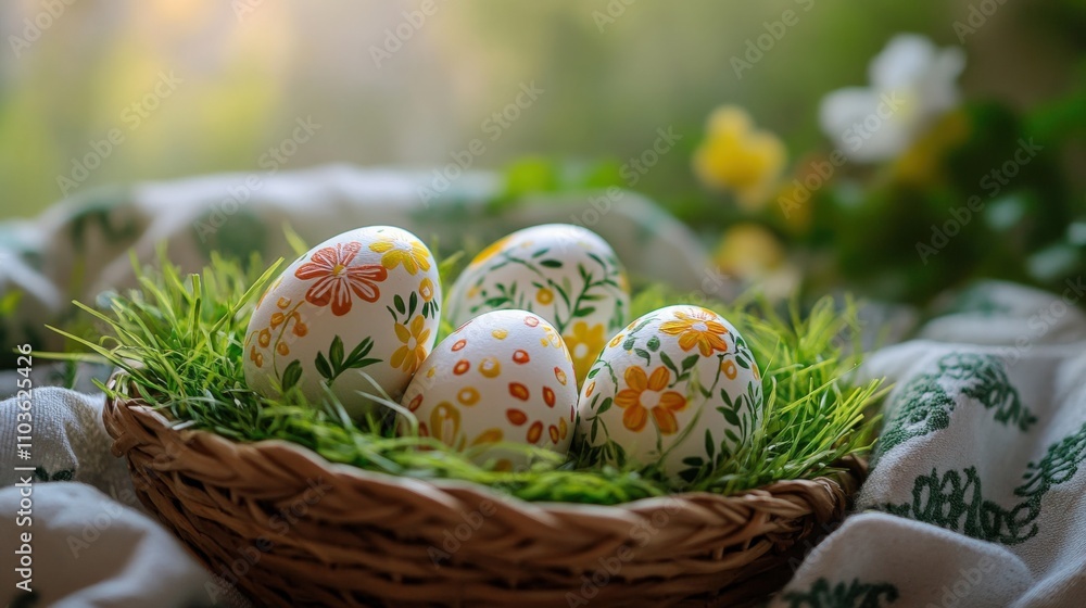 Colorful Easter Eggs in Natural Nest Colorful Easter Eggs in Natural Nest