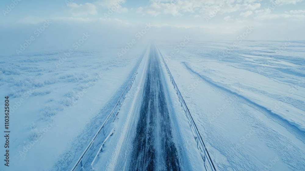 A bridge spanning a frozen river, viewed from above in a winter setting.
A bridge spanning a frozen river, viewed from above in a winter setting.