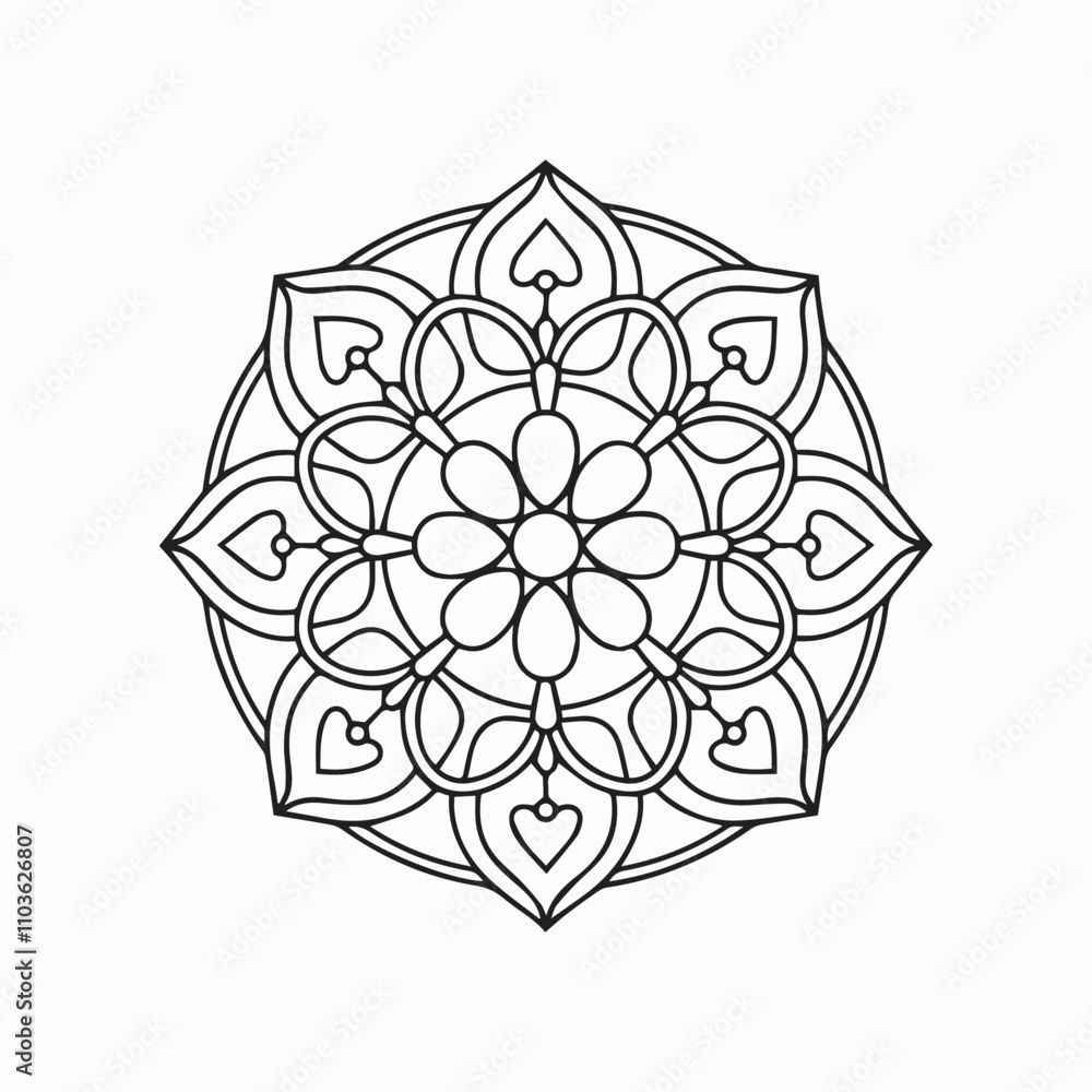 easy floral mandala design with clean lines for Kids coloring book page easy floral mandala design with clean lines for Kids coloring book page