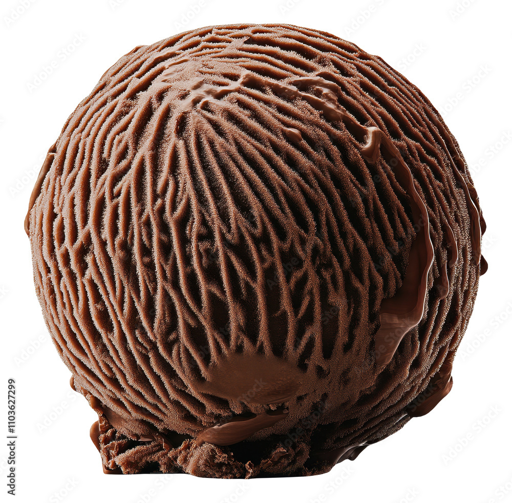 Close-up of a chocolate ice cream scoop with textured surface Close-up of a chocolate ice cream scoop with textured surface