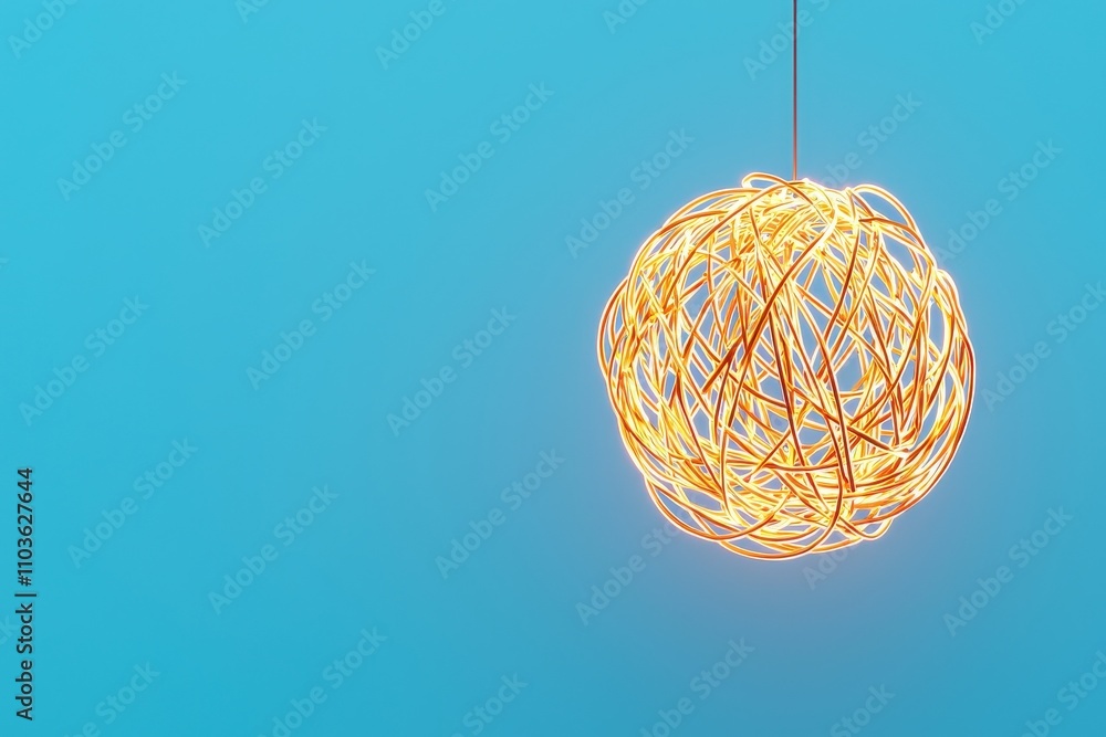 A glowing spherical light fixture hangs against a vibrant blue background, creating a modern and artistic ambiance. A glowing spherical light fixture hangs against a vibrant blue background, creating a modern and artistic ambiance.