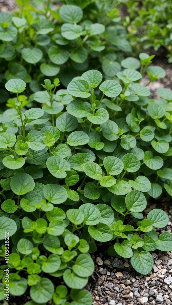 Creeping Jenny Ground cover plant with small round green leaves often used in gardens Creeping Jenny Ground cover plant with small round green leaves often used in gardens