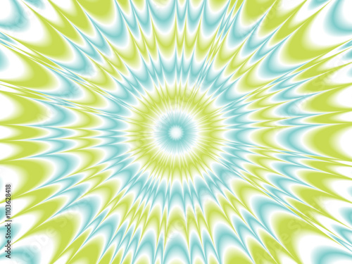 Optical illusion meets psychedelic art in a circular pattern with vibrant sun rays, detailed through geometric linework, creating a mesmerizing and surreal vector illustration of dazzling creativity.