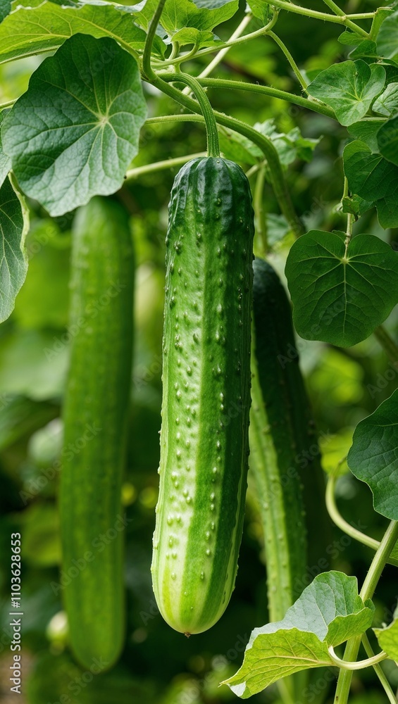 Cucumber Climbing vine with green cylindrical fruit used in salads and pickling Cucumber Climbing vine with green cylindrical fruit used in salads and pickling
