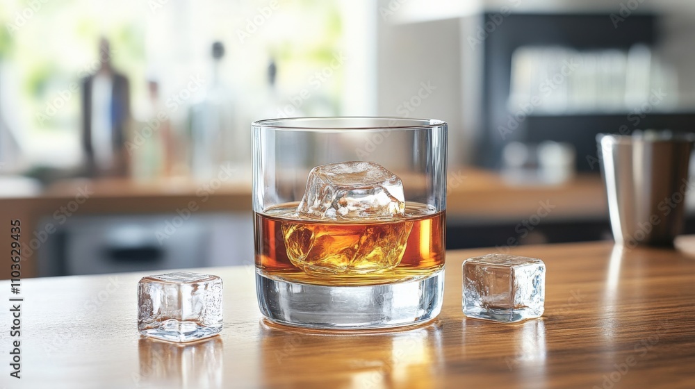 Sophisticated Whiskey on Wooden Bar Table Sophisticated Whiskey on Wooden Bar Table