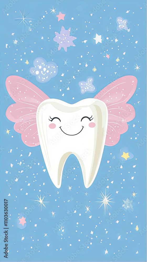 Adorable Tooth with Wings, Cute Children's Art Adorable Tooth with Wings, Cute Children's Art