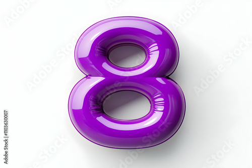 Purple Balloon Number Eight, A Shiny, Inflatable Digit on White Background