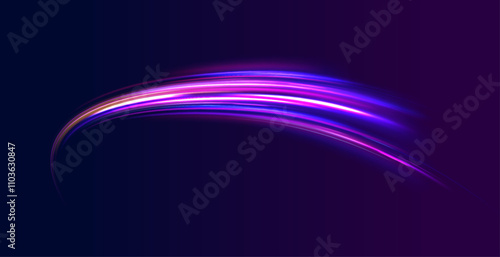 Colorful Light Trails, Long Time Exposure Motion Blur Effect. Abstract fire flare trace lens flares acceleration speed motion on night road. Acceleration speed motion on night road.