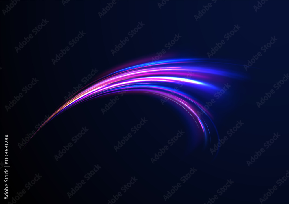 Obraz premium Abstract fire flare trace lens flares acceleration speed motion on night road. Acceleration speed motion on night road. Colorful Light Trails, Long Time Exposure Motion Blur Effect.