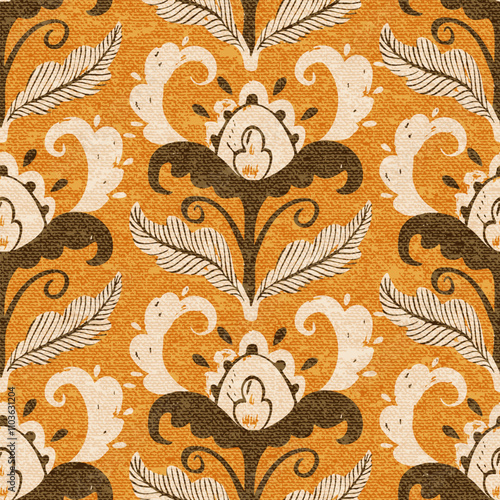 Seamless floral pattern. Fantasy flower. Grunge vintage texture. Print for home textiles, pillows, cowls, blankets. Vector illustration.