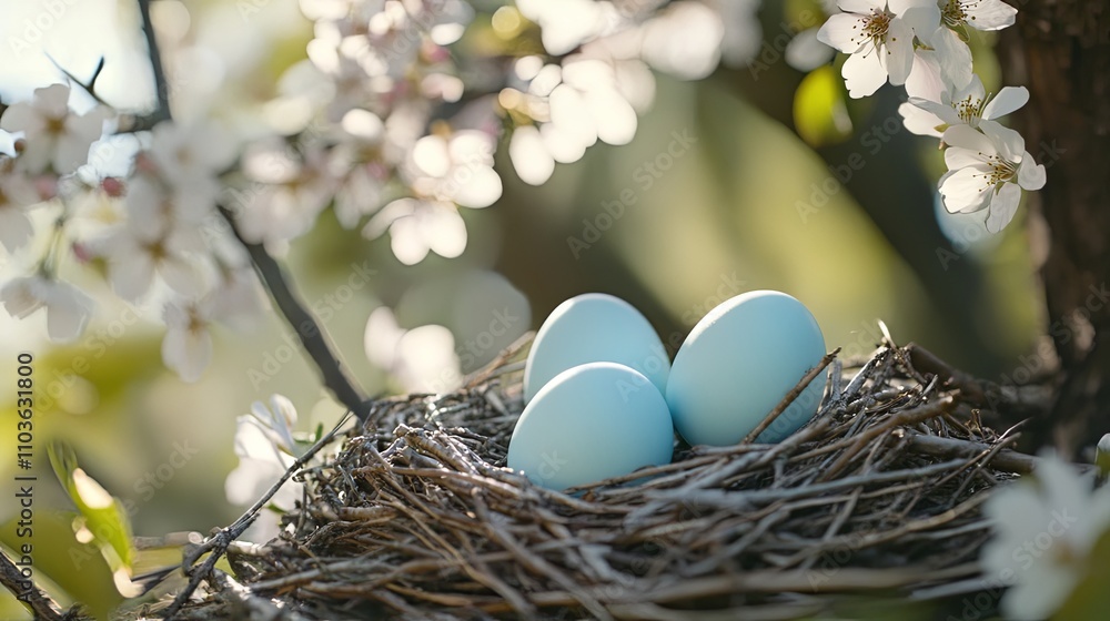 Delicate Blue Eggs in a Spring Nest Delicate Blue Eggs in a Spring Nest