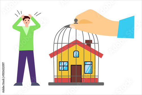 Confiscation a house. Vector simple color flat illustration.