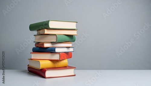 Colorful Stack of Vintage Hardcover Books on White Surface