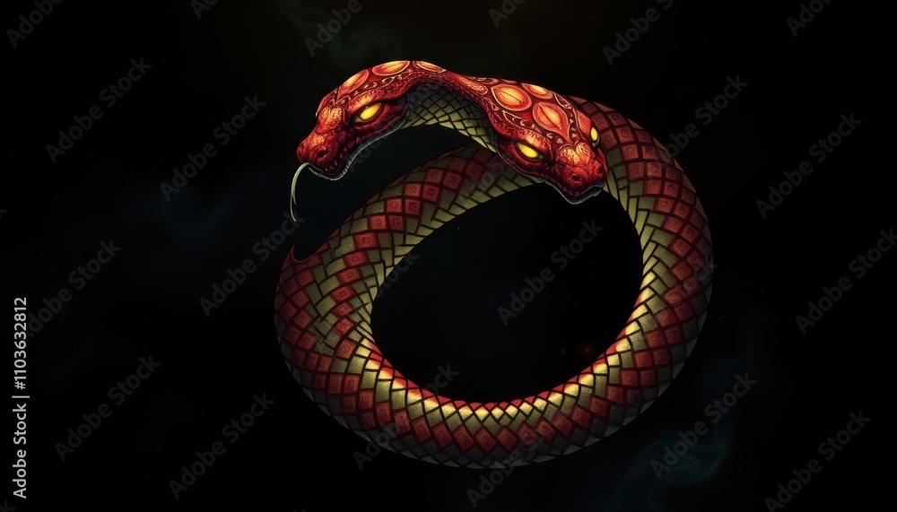 Striking Red Cobra Artwork: Captivating Visual of a Circular Snake Design, Perfect for Branding, Merchandise, or Artistic Displays in Gaming and Wildlife Themes Striking Red Cobra Artwork: Captivating Visual of a Circular Snake Design, Perfect for Branding, Merchandise, or Artistic Displays in Gaming and Wildlife Themes