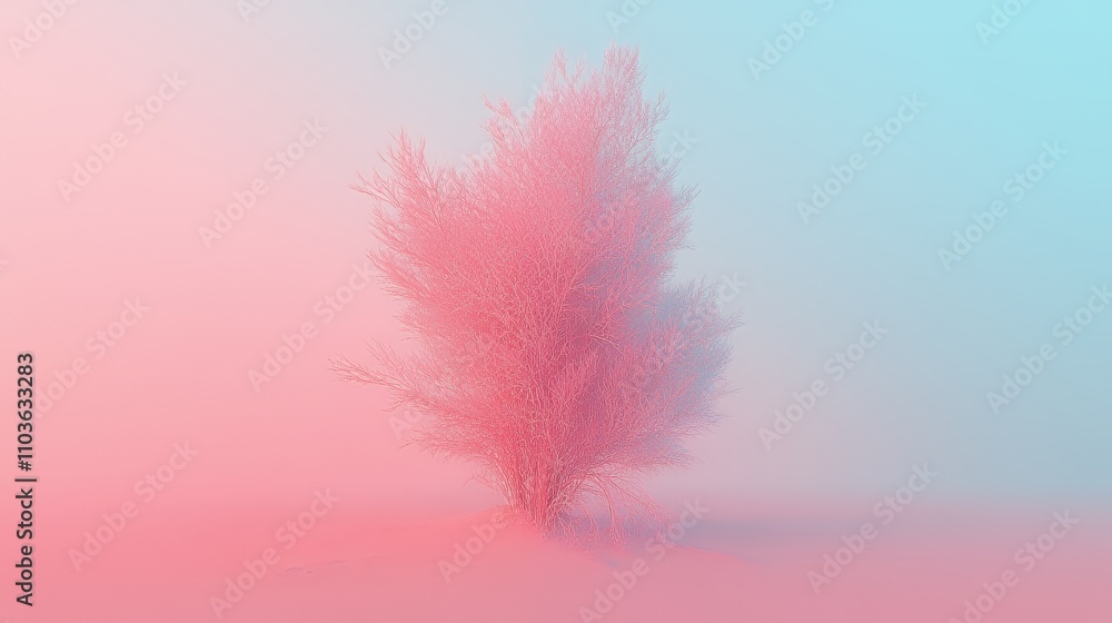 Fototapeta premium A stylized tree surrounded by soft pastel colors, creating a serene, dreamy atmosphere.