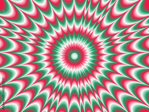 Circular patterns with psychedelic optical illusions and sun ray-inspired vector designs create a surreal blend of geometry, lines, and vibrant effects in a hypnotic and visually striking composition.