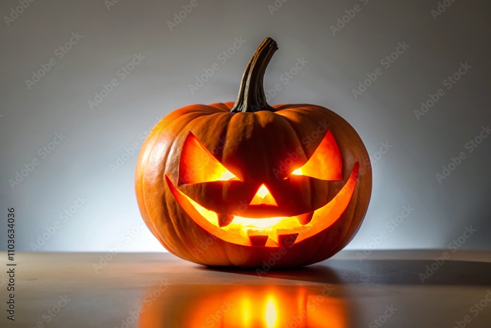 Haunting Long Exposure of Scary Jack-o'-Lantern Isolated on White Background Perfect for Halloween Imagery and Seasonal Decor Haunting Long Exposure of Scary Jack-o'-Lantern Isolated on White Background Perfect for Halloween Imagery and Seasonal Decor