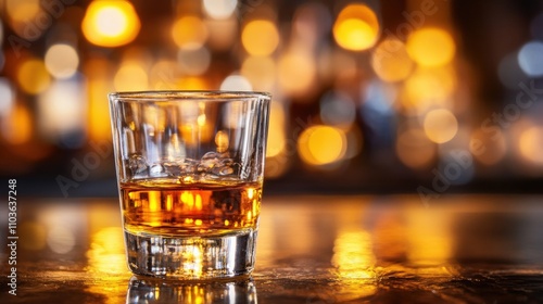 Elegant Whiskey Glass on Bar Counter