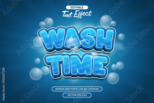 Wash time editable text effect with bubble decoration and cloud background