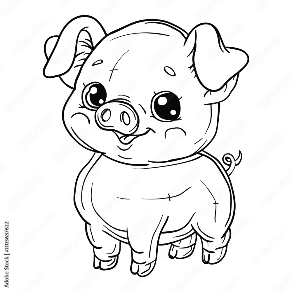 Fototapeta premium Hand drawing style of pig or piglet vector. It is suitable for animal icon, sign or symbol.