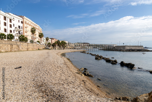 Fototapeta Naklejka Na Ścianę i Meble -  View of the beach of Spiaggia del Pirgo in Civitavecchia, Italy