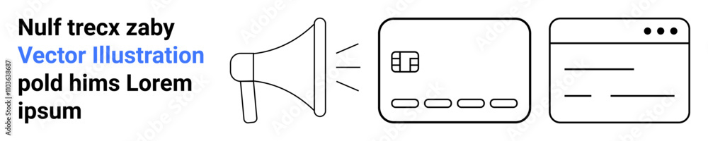 Megaphone and interface elements with blank text and lorem ipsum. Ideal for marketing, advertising, website, promotion, notifications, communication, headlines. Landing page Megaphone and interface elements with blank text and lorem ipsum. Ideal for marketing, advertising, website, promotion, notifications, communication, headlines. Landing page