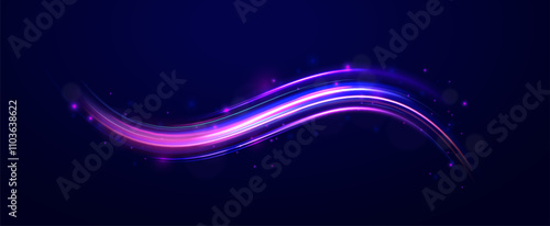 Abstract neon light motorway background. Magic bright shine glow of energy lines, shiny swirl power waves flow, electric trail glowing in dark background. Effect, png, wave,neon,line, speed, wavy, 