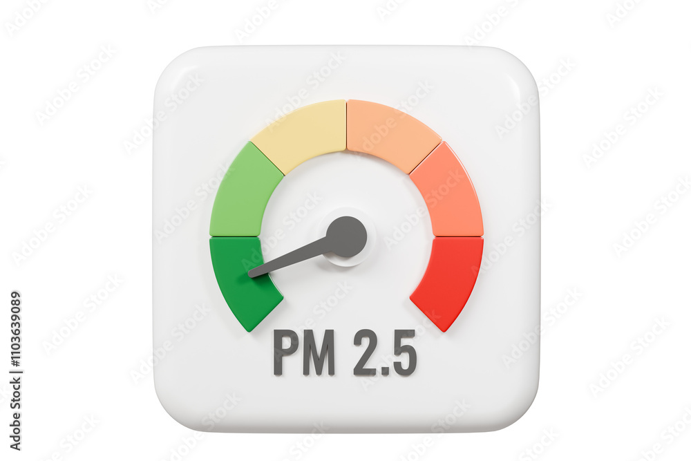 3d PM 2.5 Dust with Speedometer icon. Minimal Status Speedometer with arrow scale gauge. Low, Medium, High arrow status icon. Credit rating score. Air pollution protection awareness concept.3d render 3d PM 2.5 Dust with Speedometer icon. Minimal Status Speedometer with arrow scale gauge. Low, Medium, High arrow status icon. Credit rating score. Air pollution protection awareness concept.3d render