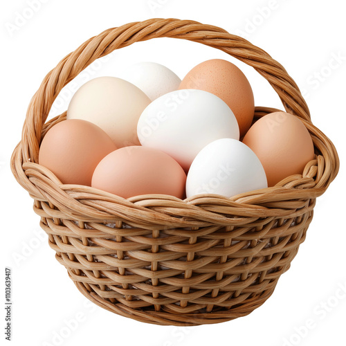 Wallpaper Mural Wicker Basket Filled with Fresh Eggs isolated on white or transparent background, png clipart, design element Torontodigital.ca