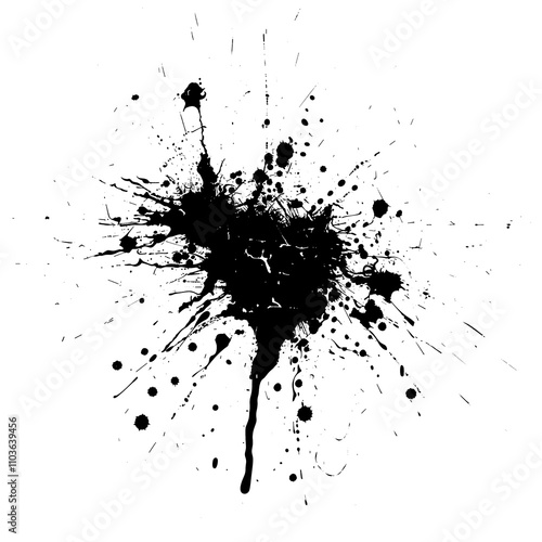 Black ink splash grunge texture, abstract png file cut out and isolated on a transparent background, liquid stock illustration image