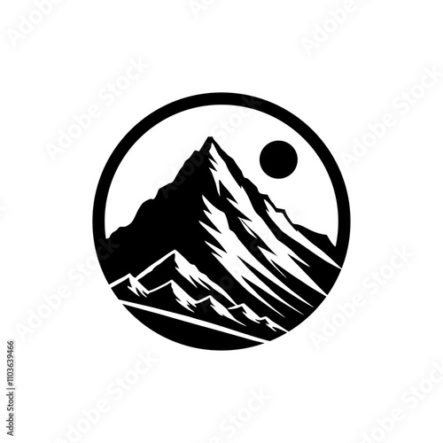 Mountain logo design vector illustration template black and white hand draw in circle