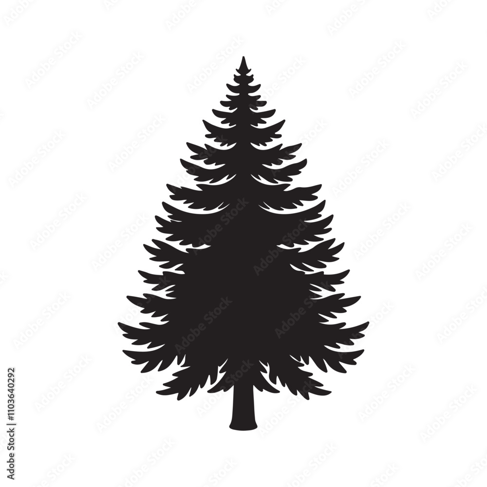 Obraz premium pine tree silhouette vector, black and white silhouette, vector and illustration isolated on white background, black and white