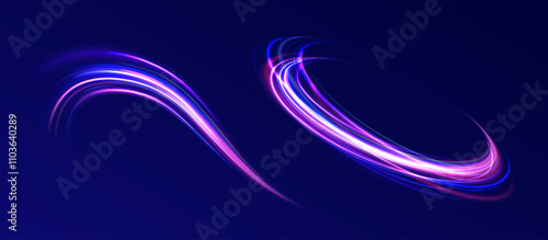 Magic moving fast speed lines. Blurred car light motion effect, city road background with long exposure night lights. Png,  ray, abstract, energy, pack, effect. Acceleration speed motion on night road